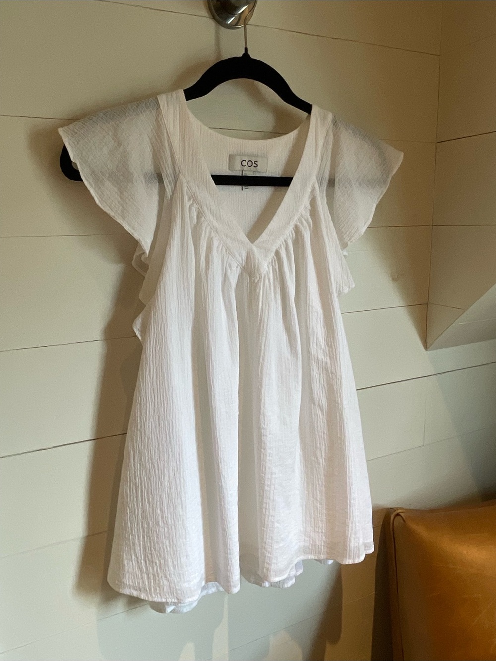 COS White V-Neck Flutter-Sleeve Tunic Top